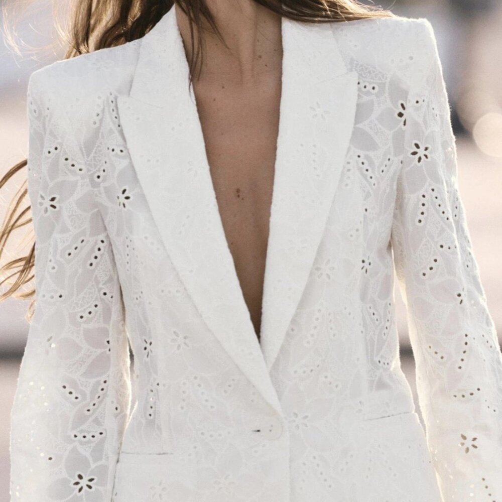 NWT Zara White Eyelet Blazer XL - Picture 2 of 6